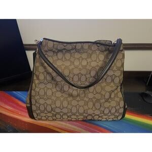 COACH F36184 Signature Phoebe Shoulder Tote Khaki Brown Handbag Bag Purse